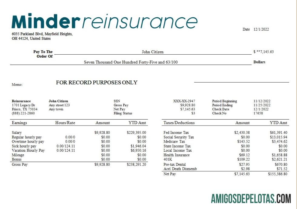 Em branco Modelo de folha de pagamento de empresa de resseguros em formatos Word e PDF